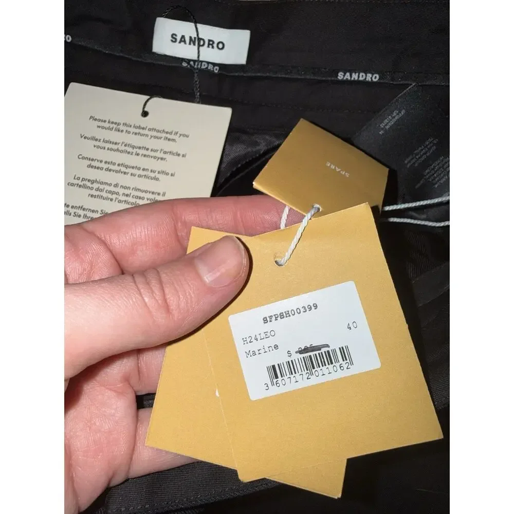NWT Sandro Leo Skort Shorts Skirt Mini Navy Gold Buckles Wool Blend 40